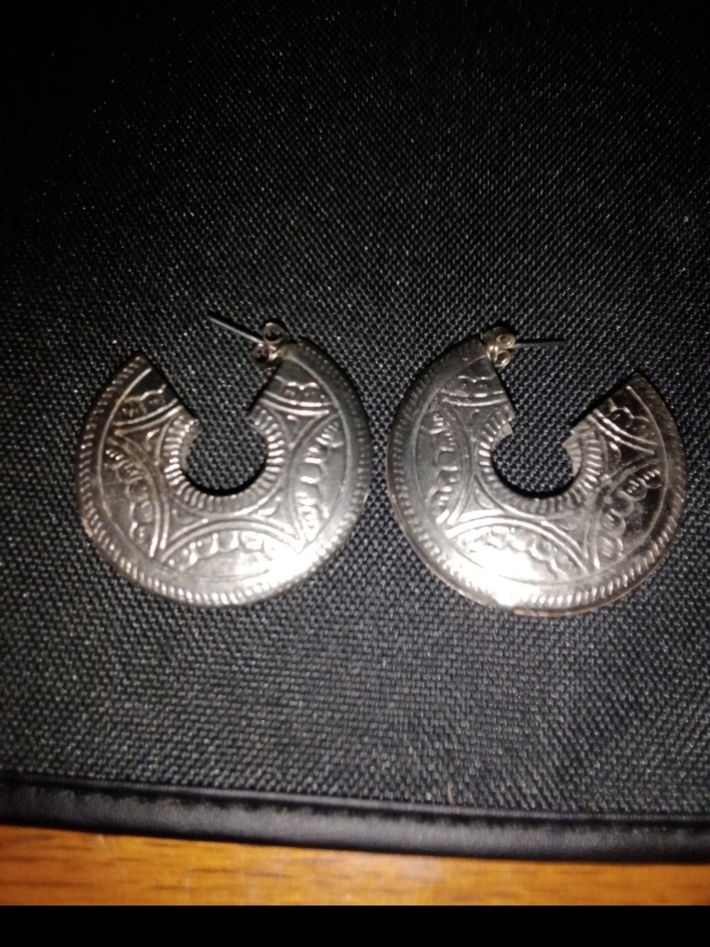 Hand-Engraved Sterling Silver Crescent Hoop Earrings - Women Jewelry